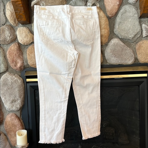 Habitat Women's White Stretch Denim Cropped Fringe-Hem Jeans, Size 10 - Picture 2 of 9